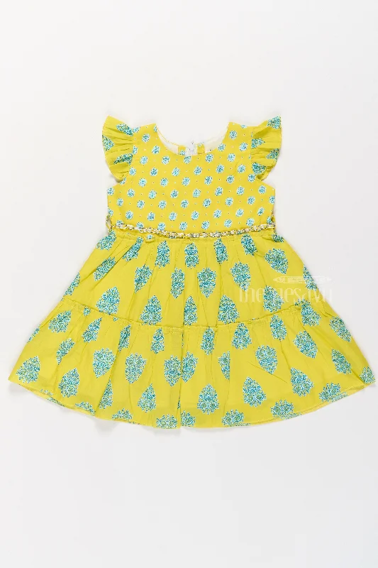 Everyday Wear Cotton Gown Frock for Girls with Vibrant Traditional Prints and Ruffled Sleeves