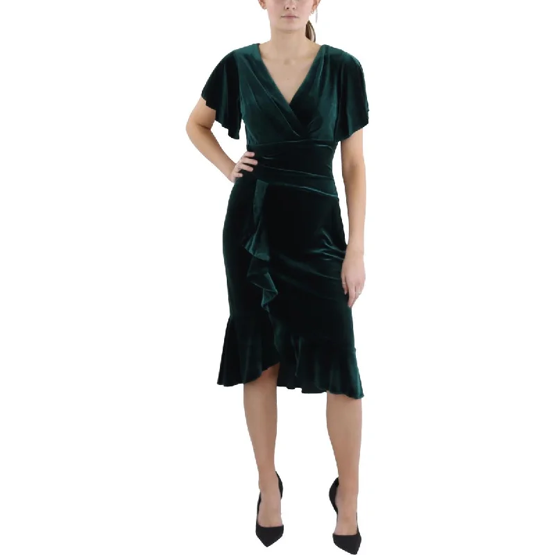 Stylish Women’s Clothes for Work and Play SLNY Womens Below Knee Velvet Midi Dress