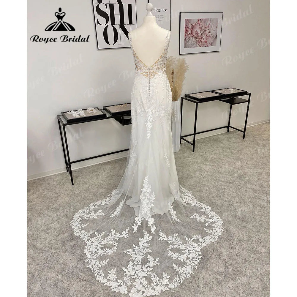 Flash Sales gelinlik Lace Plunging Deep V Neck Mermaid Wedding Dress for Women 2024 Boho Bridal Gown Backless Spaghetti Straps abito da spos