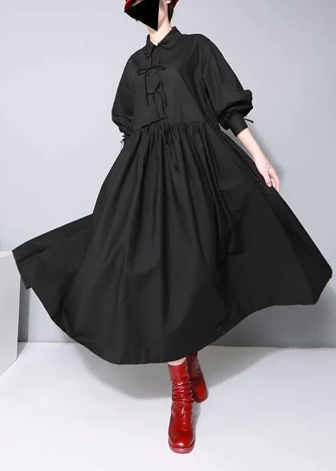 Stylish Women's Apparel Organic black cotton dresses Peter pan Collar cotton Bow Dress