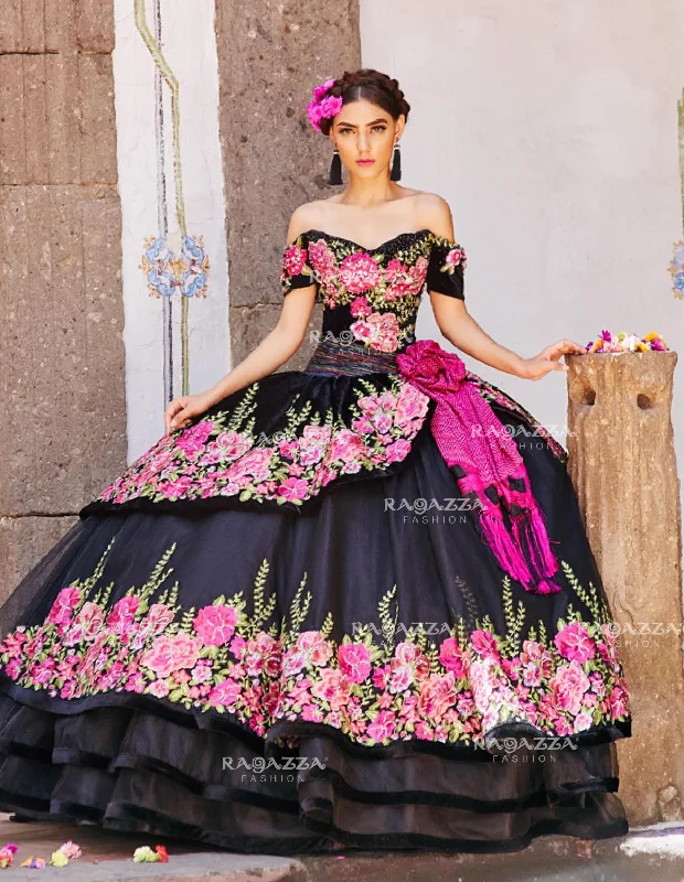 Women's Clothing Brands Floral Charro Quince Dress by Ragazza MV15-115