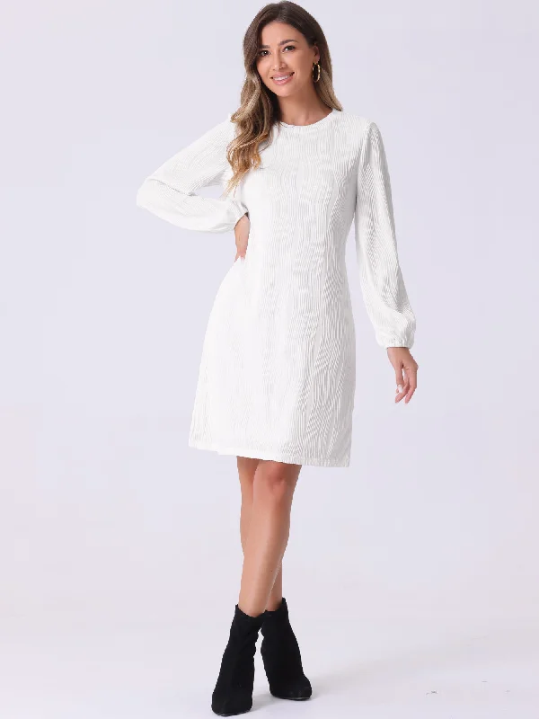 Chic Outfits Long Lantern Sleeve Solid Color Textured Midi Dress