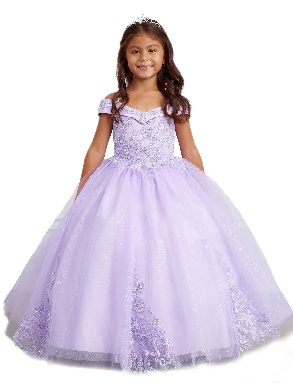 Special Offer For You Little Girls Lilac Off Shoulder Lace Applique Corset Back Pageant Dress 2-6