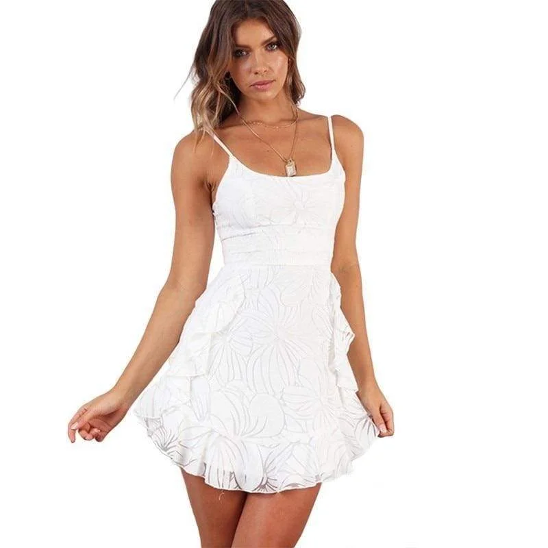 Relaxed Style FashionSierra - Ruffled Printing Women Sling Mini Dress V Neck  Irregular Party Dress