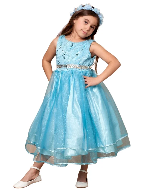 Flash Sale Now Little Girls Light Blue Lace Sequin Belt Glitter Tulle Flower Girl Dress 2-6