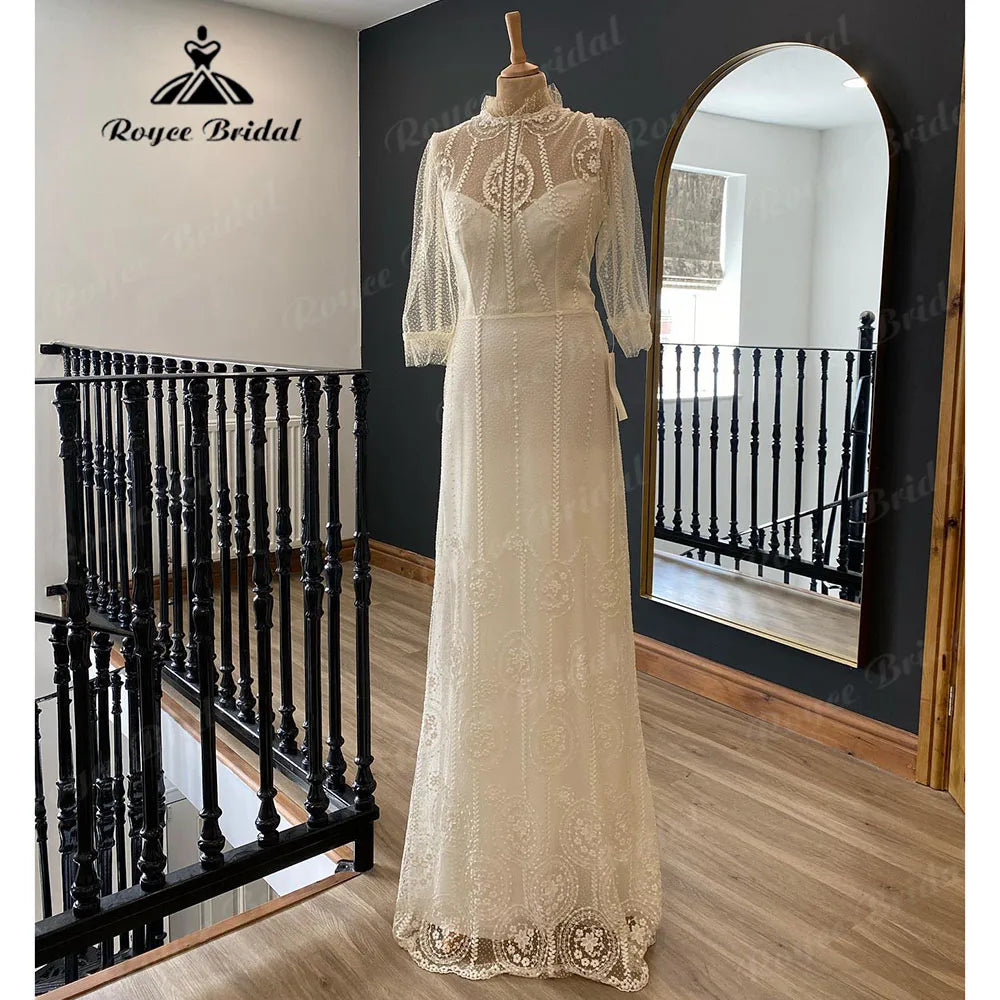 Casual Style for Busy Women Vintage Robe Boho Three Quarter Sleeve Princess Wedding Dress for Women  Boho Floor-Length Bridal Gown sukienka na wesele