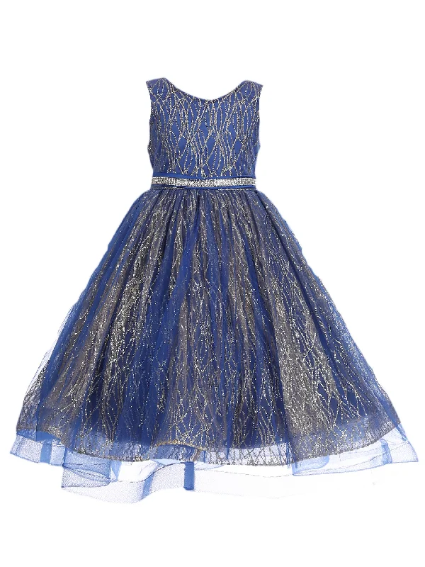 End Of Season Sale Clothing Little Girls Royal Blue Gold Glitter Tulle Sleeveless Flower Girl Dress 3-6