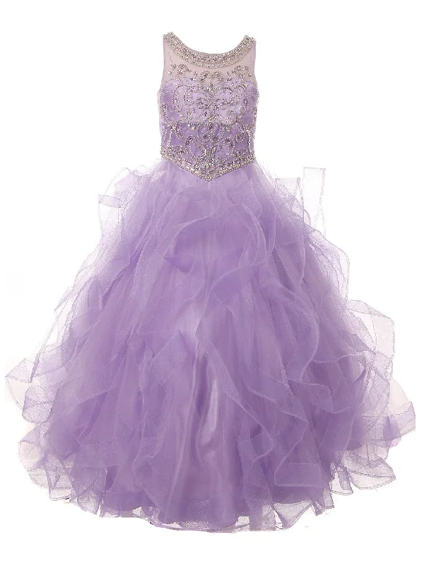 Flash Sale, Don't Miss Little Girls Lilac Ocean Waves Rhinestone Scoop Neck Pageant Dress 2-6