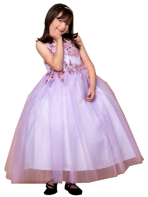 Special Offers, Don't Miss Little Girls Lilac Embroidered Sweetheart Neckline Flower Girl Dress 2-6