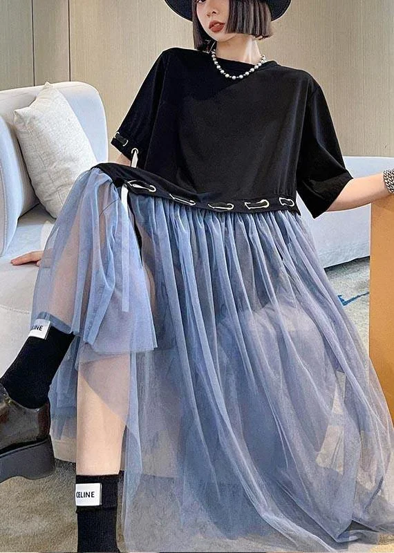 Flash Sale On Stylish Outfits – Hurry Before It's Gone Style Black Patchwork tulle Maxi Summer Cotton Dress Flash Sale On Stylish Outfits – Hurry Before It's Gone Style Black Patchwork tulle Maxi Summer Cotton Dress