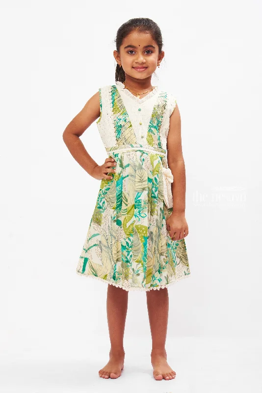 Hot Trends Girls Tropical Botanical Printed Cotton Frock - Chic Summer Wear