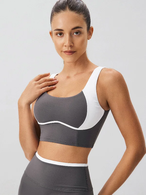 Trendy Outfits For Girls Dark Grey Contrast Square Neck Sports Bra - Medium Support