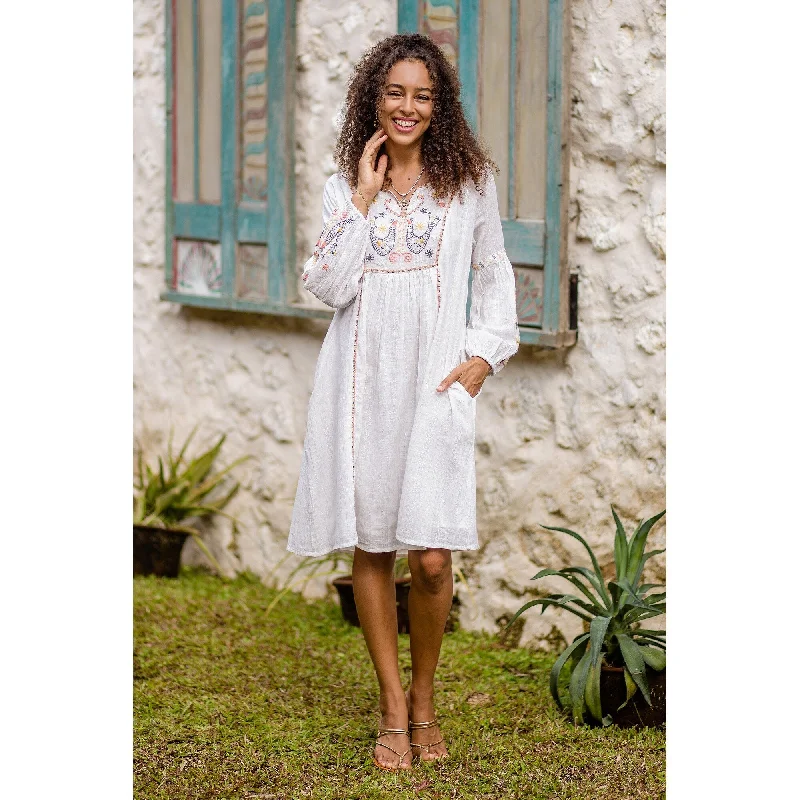 Women Online Clothing Boutiques Novica Handmade Spring Sonata Embroidered Cotton Midi Dress