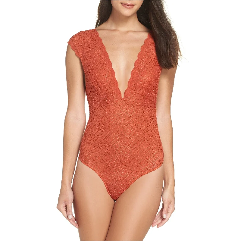 Fashion Sale Free People Womens Thong Lace Bodysuit Jumpsuit, Orange, Large