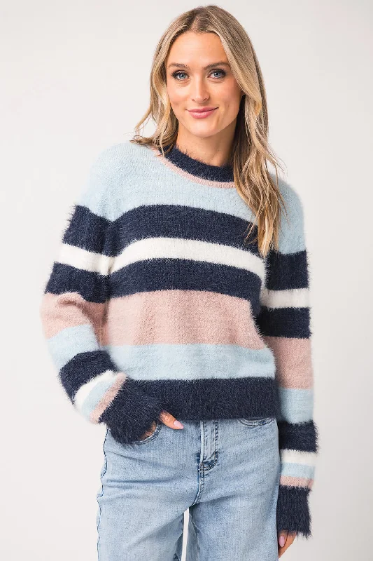 Trendy Street Style Attire Raisonnel Soft Brushed Striped Sweater