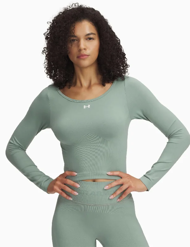 Fashionable Tops for Women Train Seamless Long Sleeve - Silica Green/White