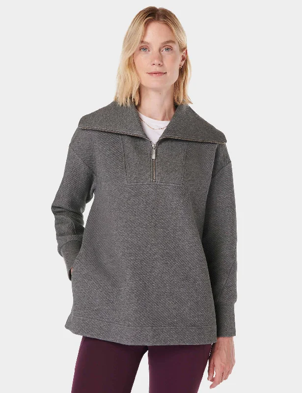 Runway Inspired Wear Radiant Half Zip Sweatshirt - Charcoal Grey Marl