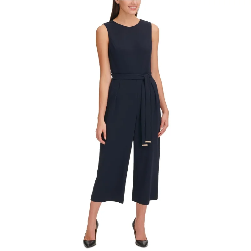 Chic & Cozy Apparel Tommy Hilfiger Womens Belted Cropped Jumpsuit, Blue, 6