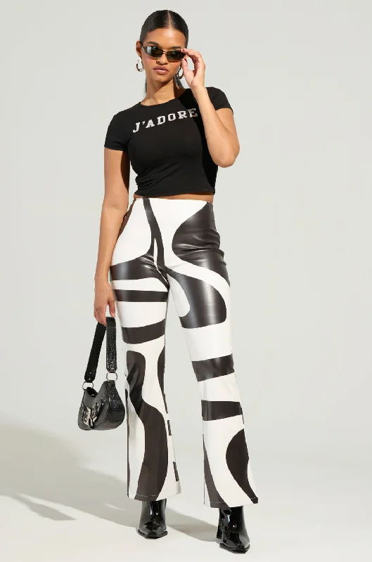 Chic Styles GROOVE ON FAUX LEATHER FLARE TROUSER