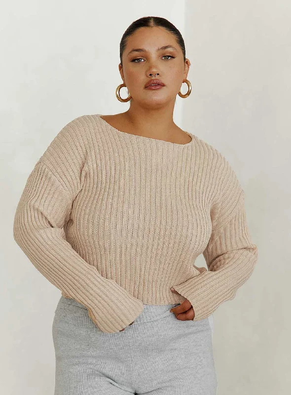 Trendsetter's Closet Alivia Cropped Sweater Beige Curve