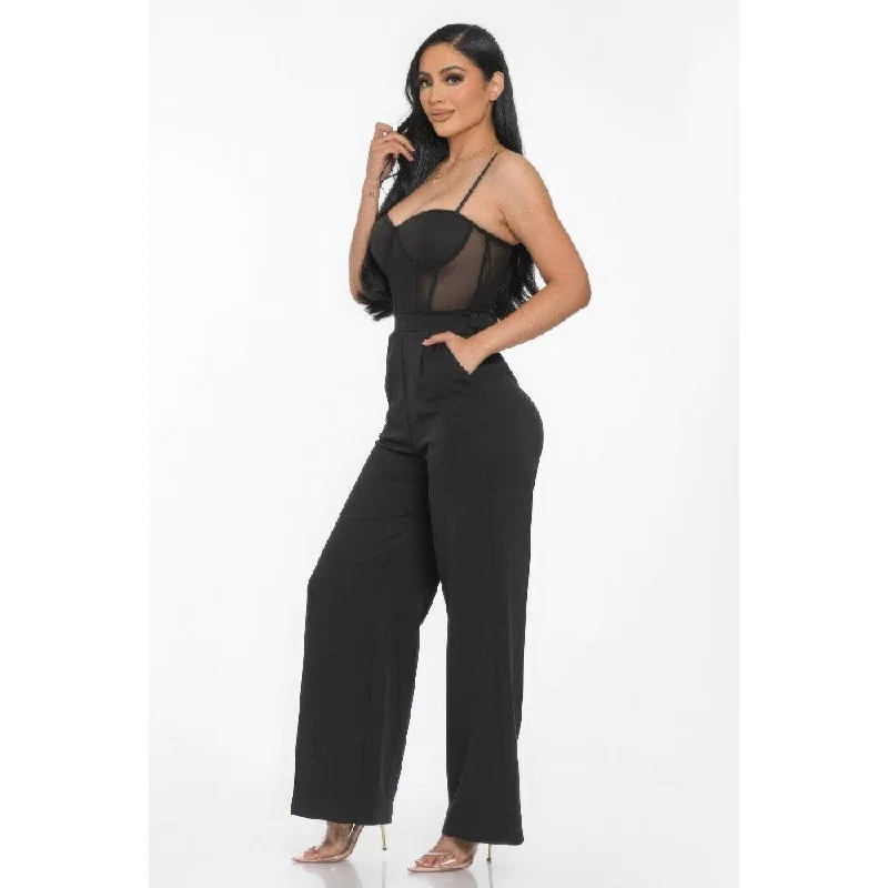 Everyday Women’s Fashion Trends Mesh Insert Cup Wide Leg Jumpsuit