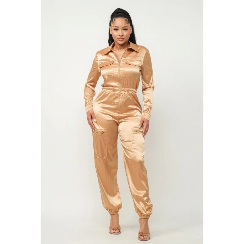 Exclusive Women’s Fashion Collection Front Zipper Pockets Top And Pants Jumpsuit