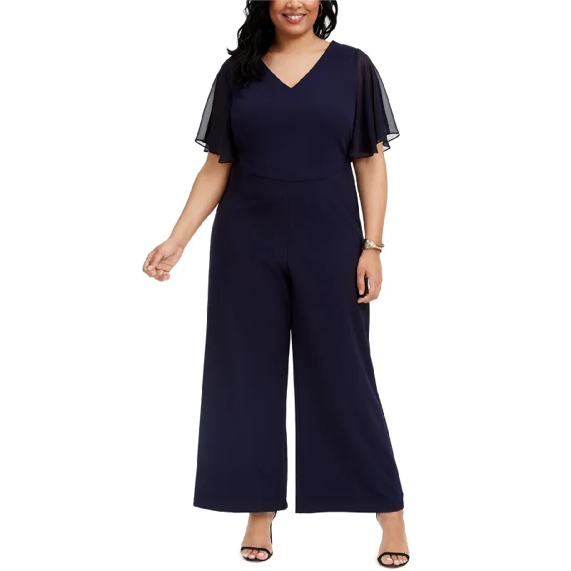 Clothes For Woman Connected Apparel Womens Chiffon-Sleeve Jumpsuit, Blue, 24W