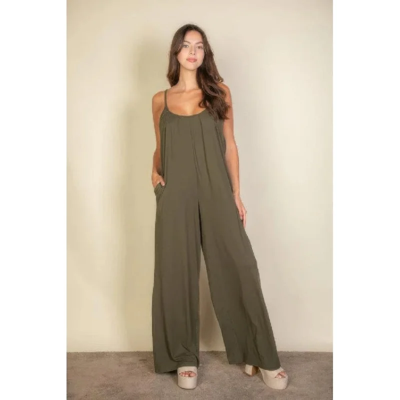 Women’s Evening Wear Spaghetti Strap Solid Wide Jumpsuit